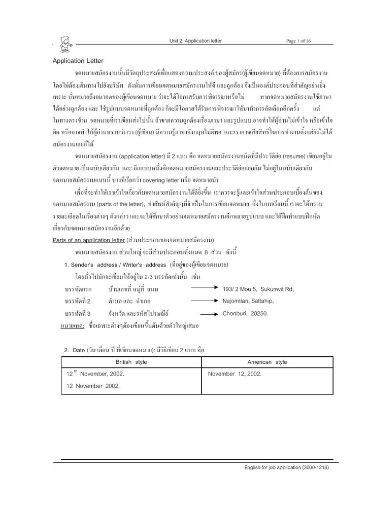 ตัวอย่างจดหมายสมัครงาน ประวัติย่อ ใบสมัครงาน แบบฝึกหัดโฆษณาสมัครงาน และ  คำถามตอบสัมภาษณ์